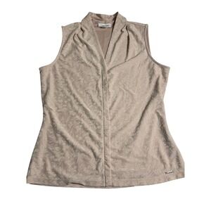 Calvin Klein womans beige brocade floral sleeveless top lined v neck Size Medium